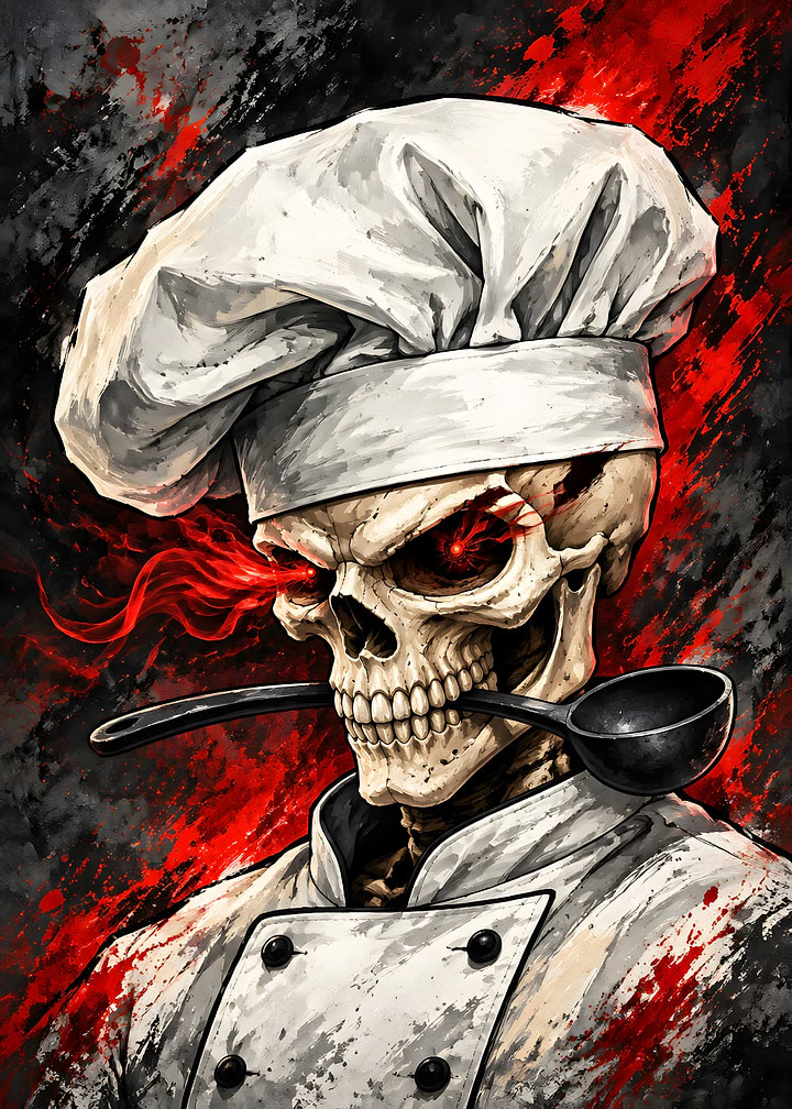 Skeleton Chef with Glowing Red Eyes