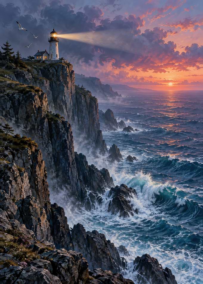 Lighthouse on a Rugged Coastal Cliff