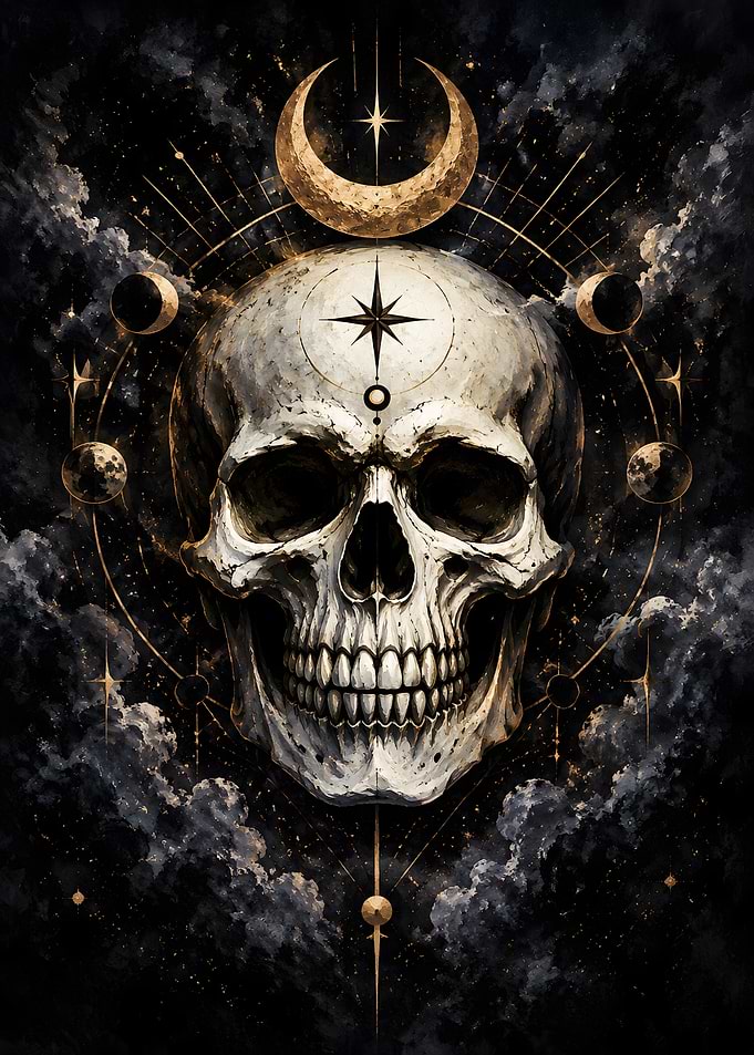 Celestial Skull with Moon Phases