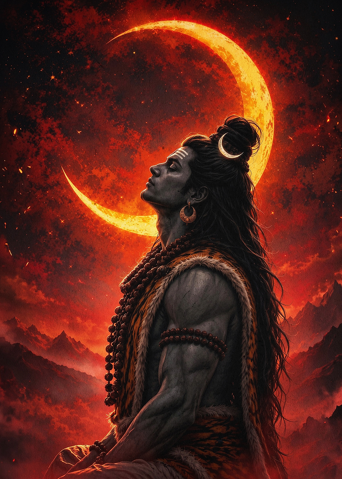 Shiva Moon Red Cosmic Art Poster