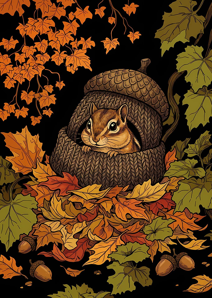 Chipmunk in Acorn Halloween Harvest Autumn Art