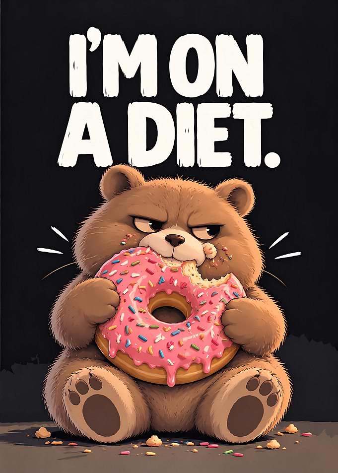Funny Bear Eating Donut Poster