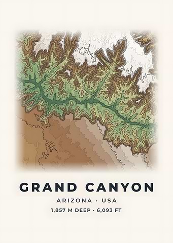 Grand Canyon Topographic Map Color Relief Poster
