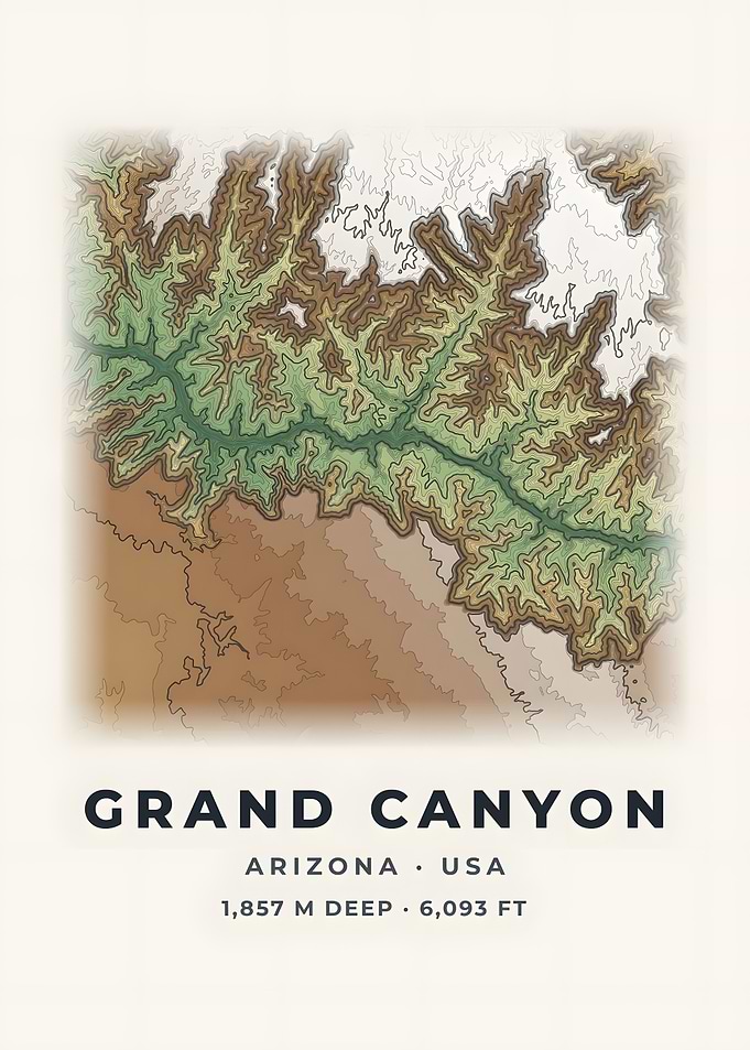 Grand Canyon Topographic Map Color Relief Poster
