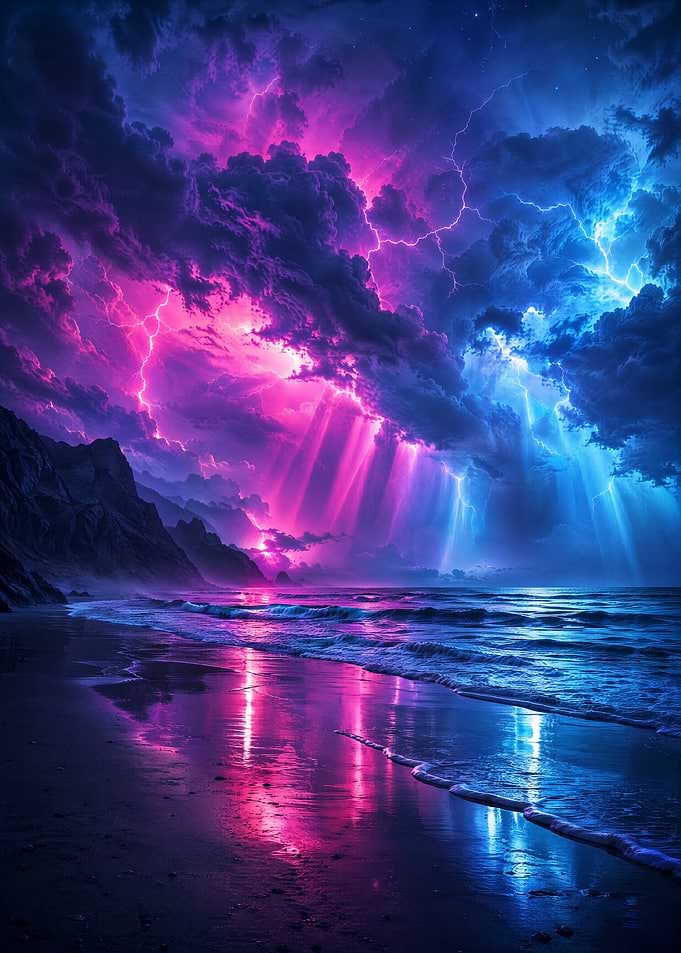 Neon Storm Over The Ocean