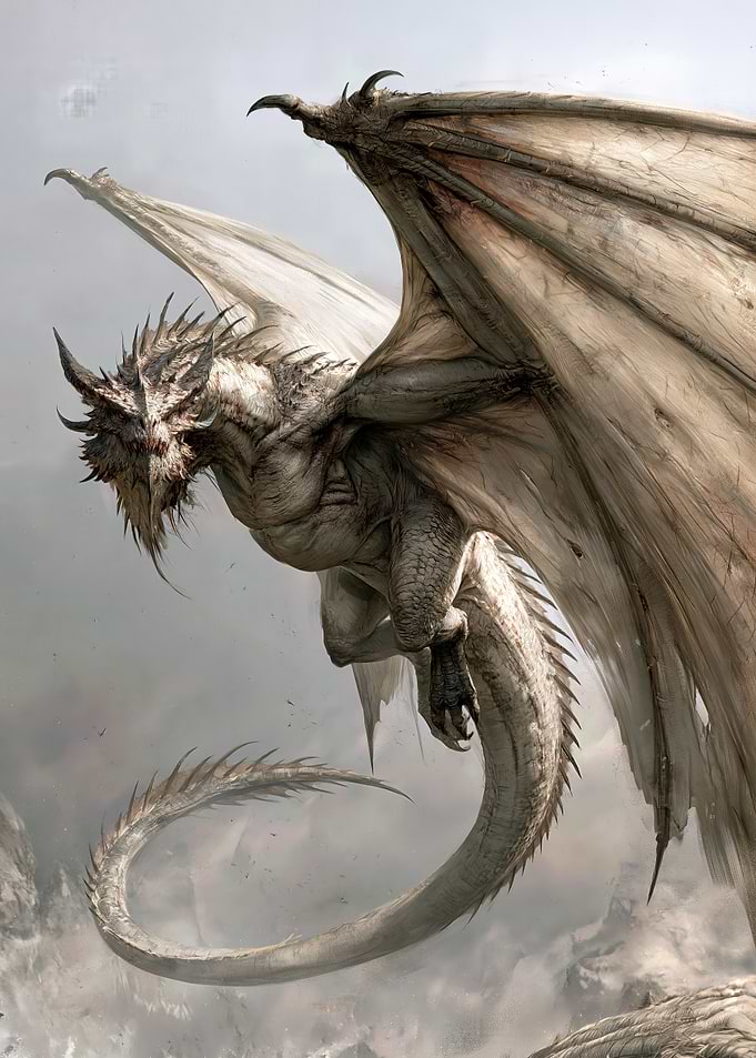 Majestic White Dragon in Flight