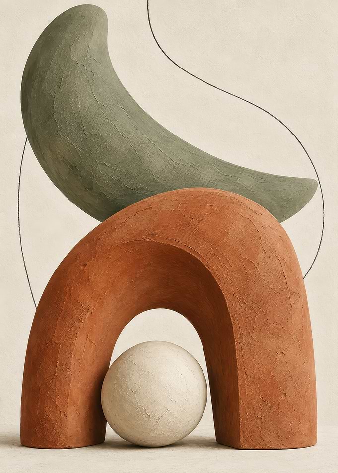 Abstract Geometric Clay Sculpture