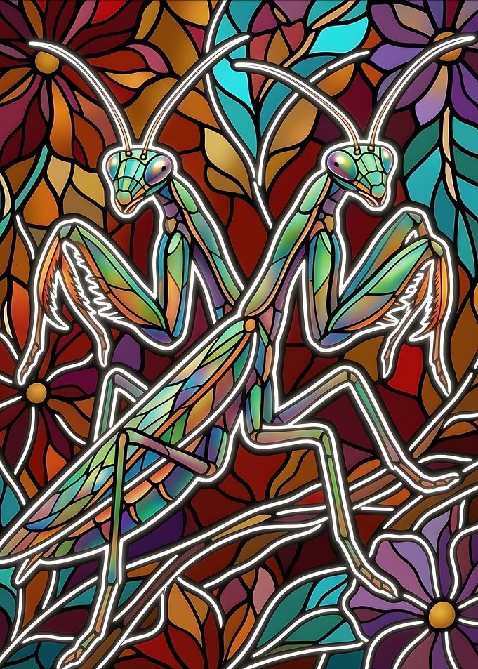 Stained Glass Praying Mantis Art