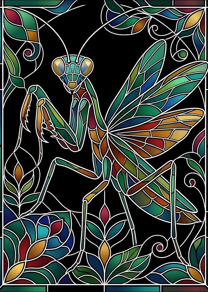 Stained Glass Praying Mantis Art