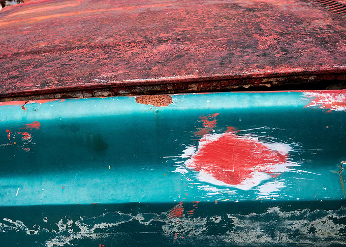 Weathered Teal and Red Car Body