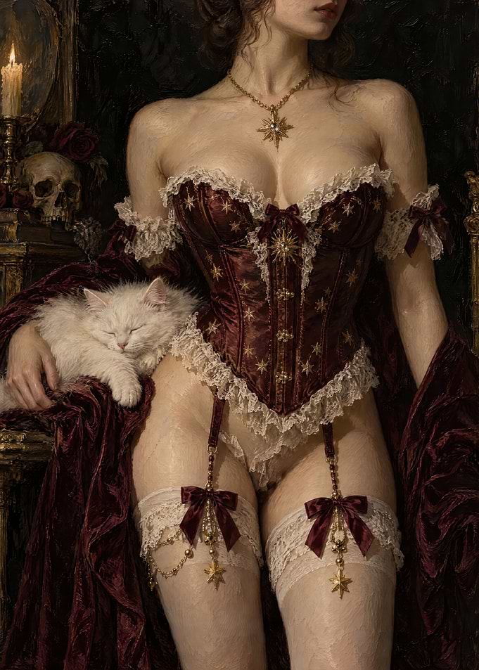 Gothic Victorian Corset and White Cat