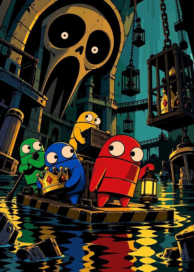 Android Robots Exploring Dark Dungeon