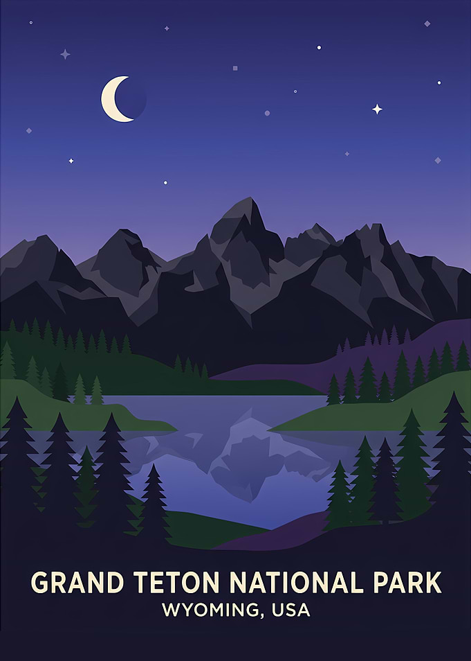 Grand Teton National Park Night Poster