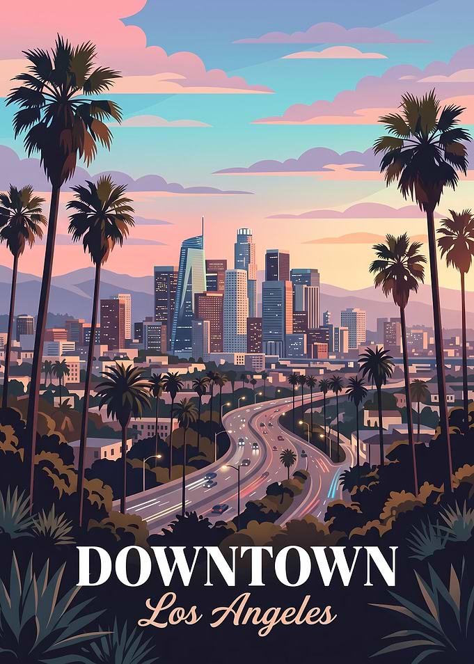 Downtown Los Angeles Sunset Poster