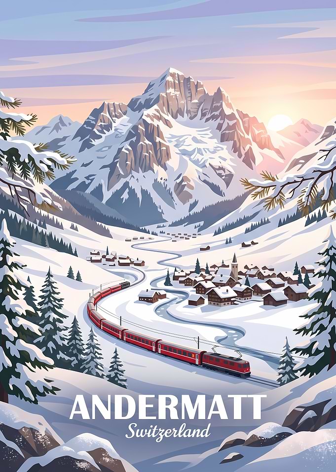 Andermatt Switzerland Winter Travel Poster