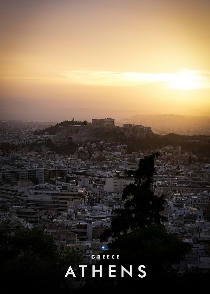 Athens Acropolis Sunset Travel Poster