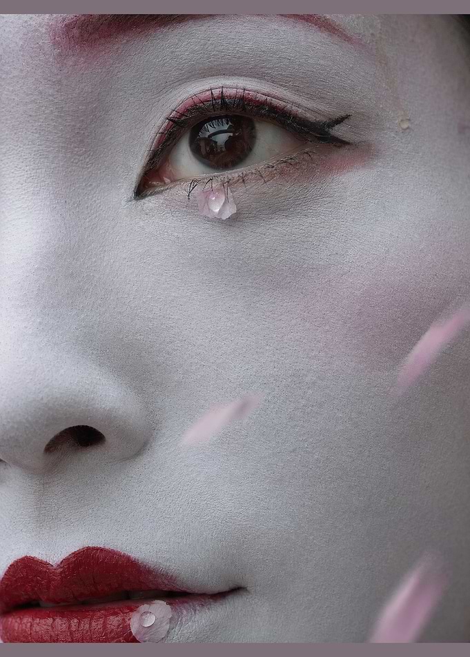 Geisha Inspired Makeup with Cherry Blossoms
