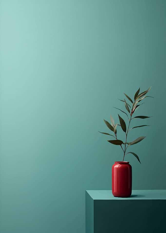 Minimalist Red Vase with Green Sprig
