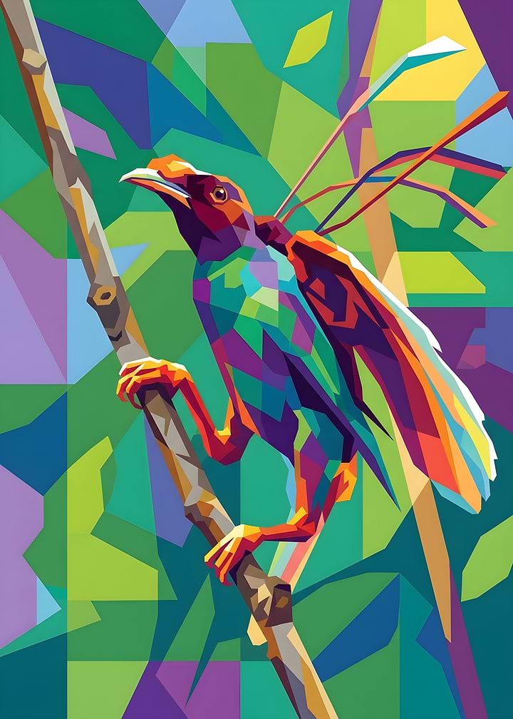 Colorful Geometric Bird of Paradise Art