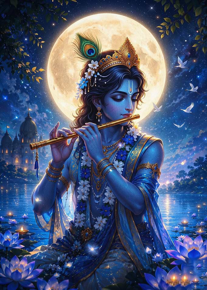 Krishna Flute Moon Mythic Art