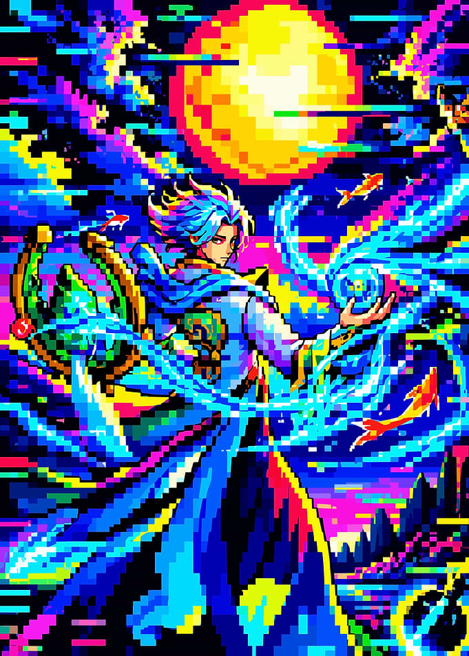 Pixel Art Fantasy Mage with Koi