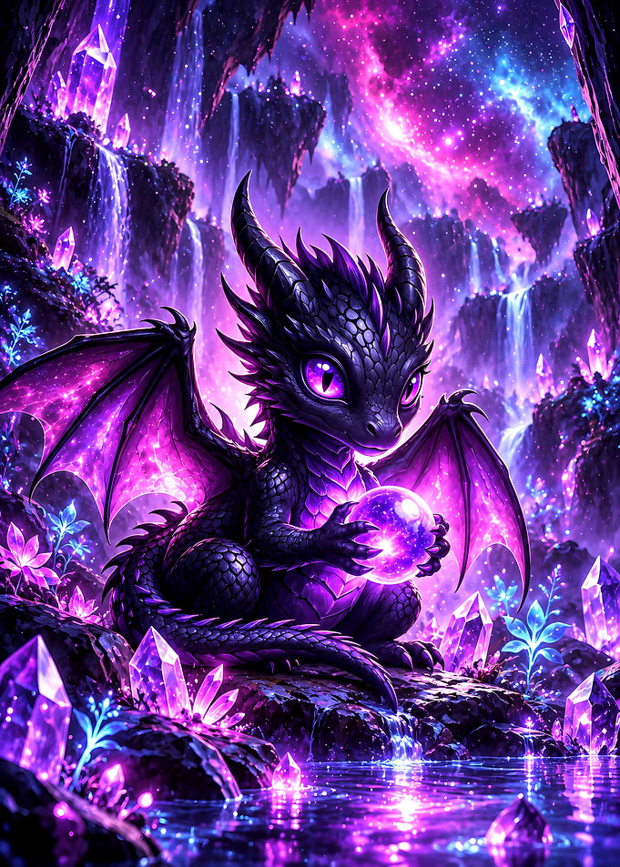 Cute Baby Dragon with Magic Orb