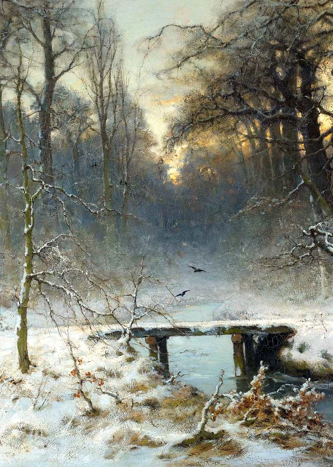 A January Evening in the Hague Woods Winter Snow Landscape Painting