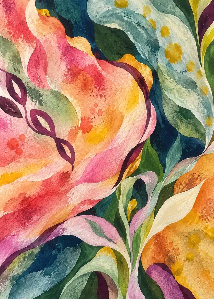 Abstract Watercolor Floral Composition