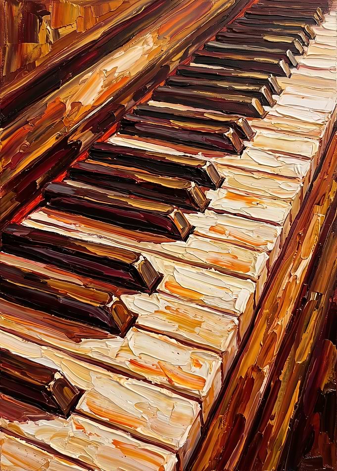 Impressionist Oil Painting of Piano Keys
