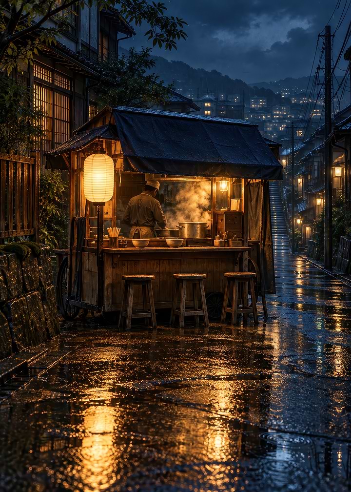 Rainy Night Ramen Stall in Japan