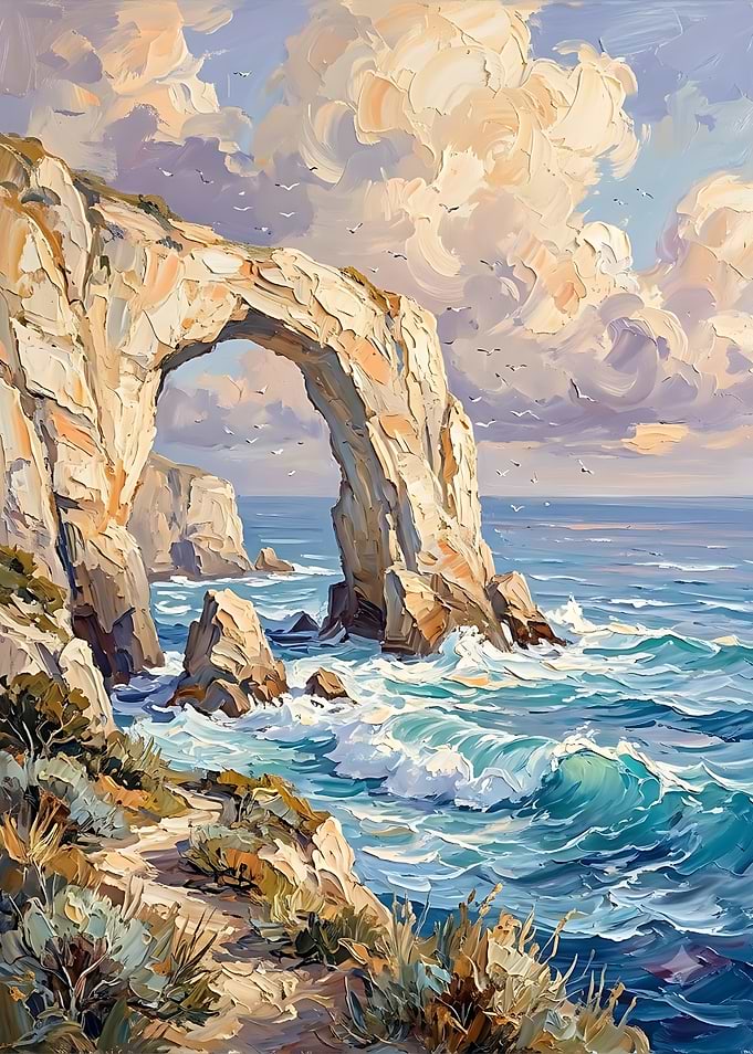 Impressionist Coastal Arch Seascape Painting