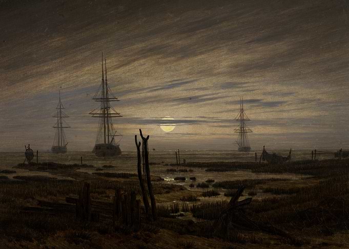 Moonlit Seascape with Tall Ships