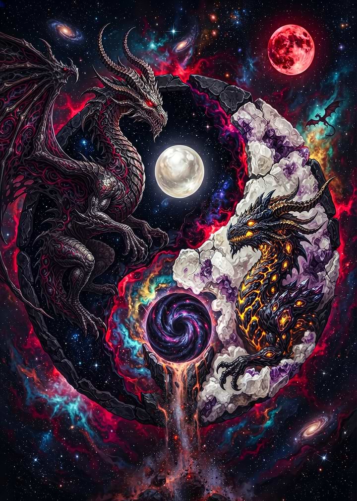 Cosmic Yin Yang Dragon Duality