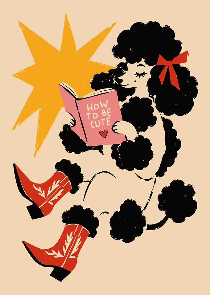 Cute Poodle Reading Book Illustration