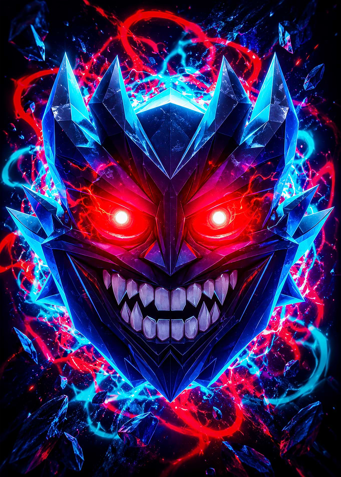 Glowing Crystal Demon Face Illustration