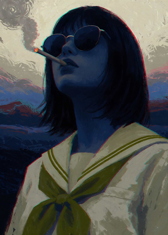 Anime Girl Smoking in School Uniform