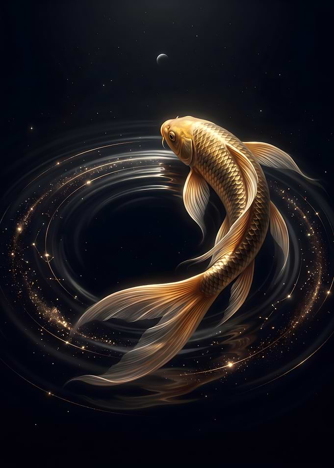 Golden Koi Fish in Cosmic Water