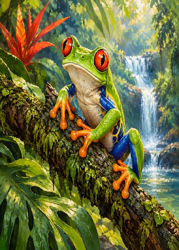 Red-Eyed Tree Frog in Rainforest