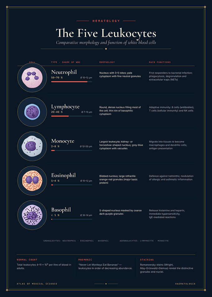 The Five Leukocytes - White Blood Cell Chart