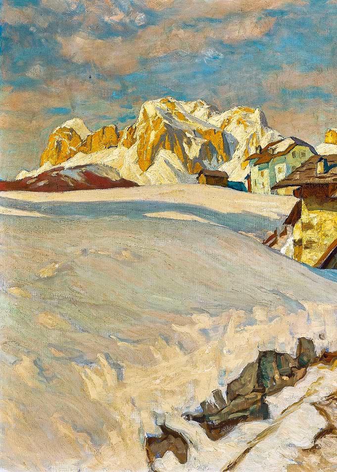 Dolomite Landscape near Cortina with Tofana by Carl O'Lynch Winter Snow Painting
