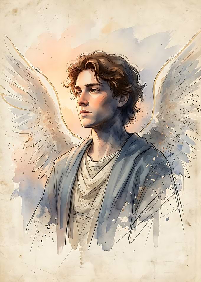 Watercolor Portrait of a Young Angel
