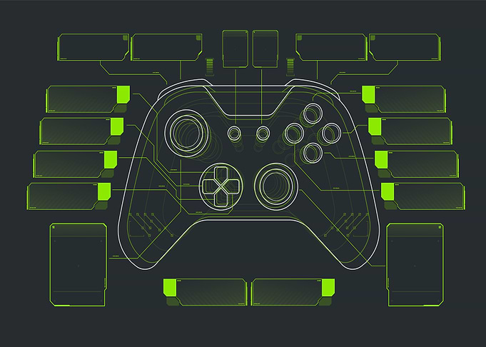 Futuristic Gaming Controller Blueprint Graphic