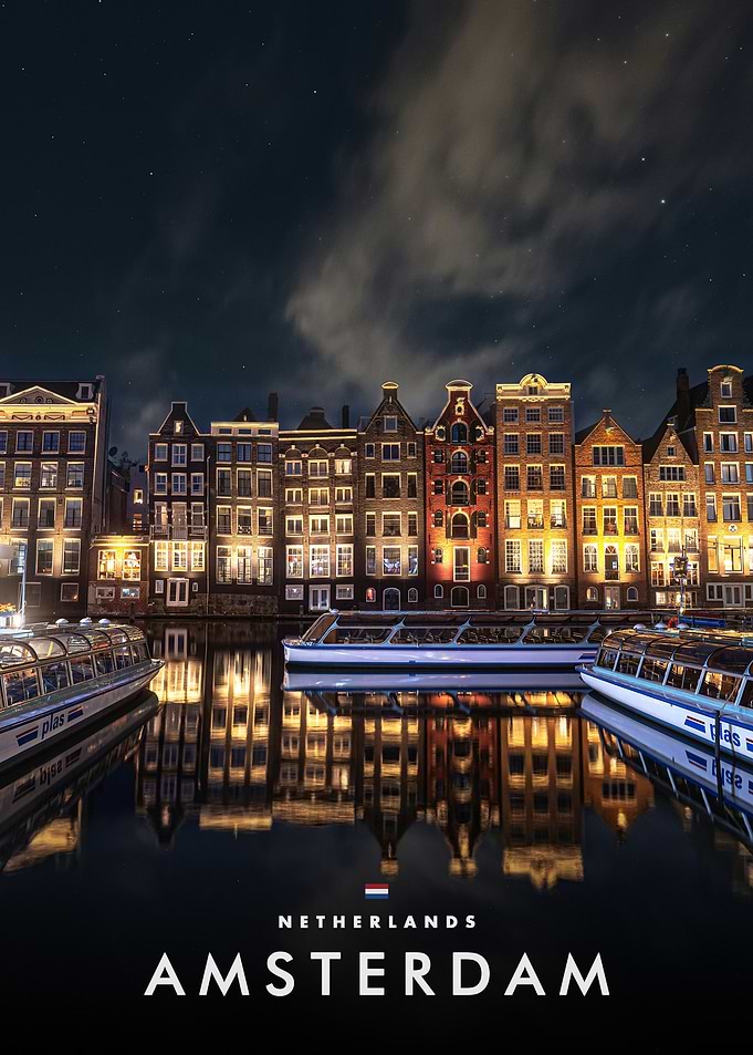 Amsterdam Canal Night View Poster