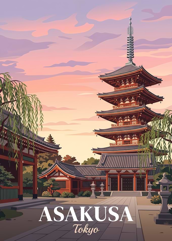Asakusa Tokyo Temple Travel Poster
