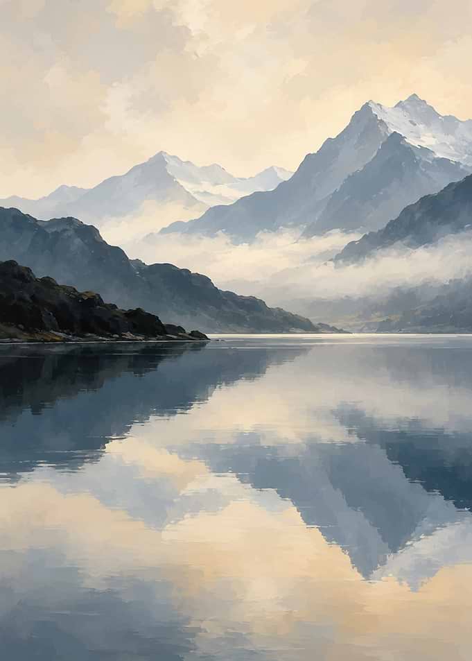 Serene Mountain Lake Landscape Painting