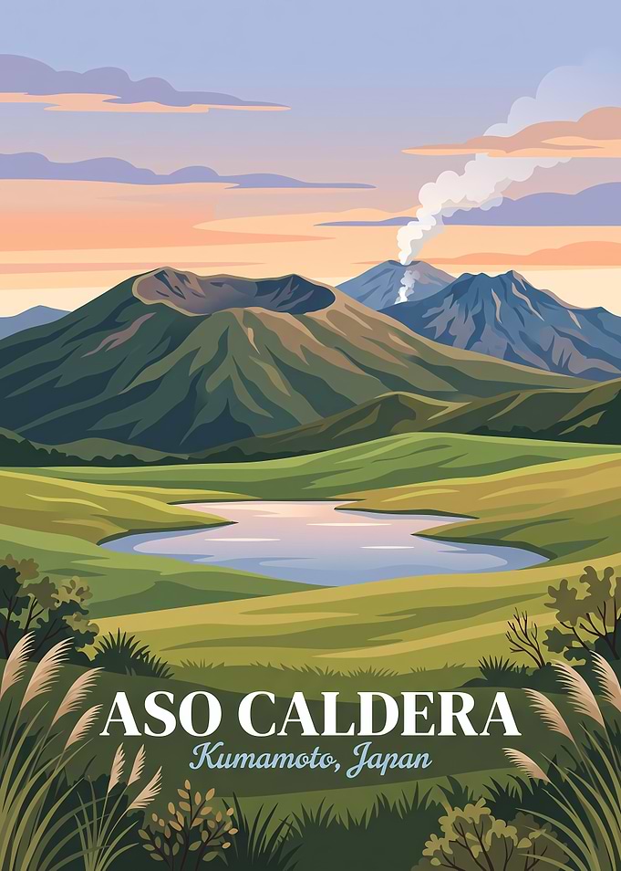 Aso Caldera Kumamoto Japan Travel Poster