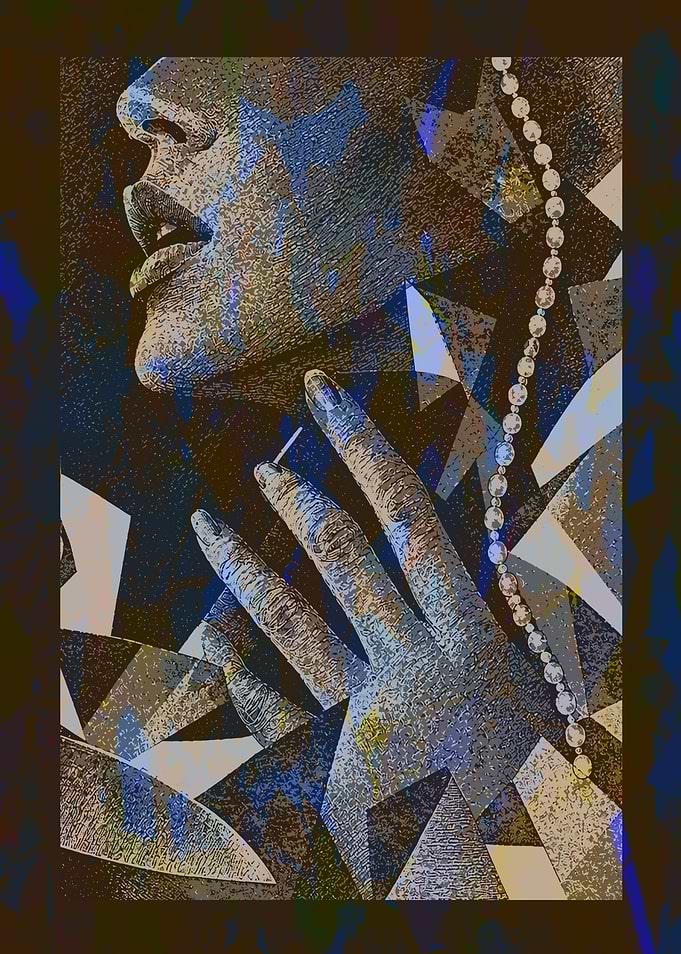Stylized Abstract Portrait with Pearl Necklace