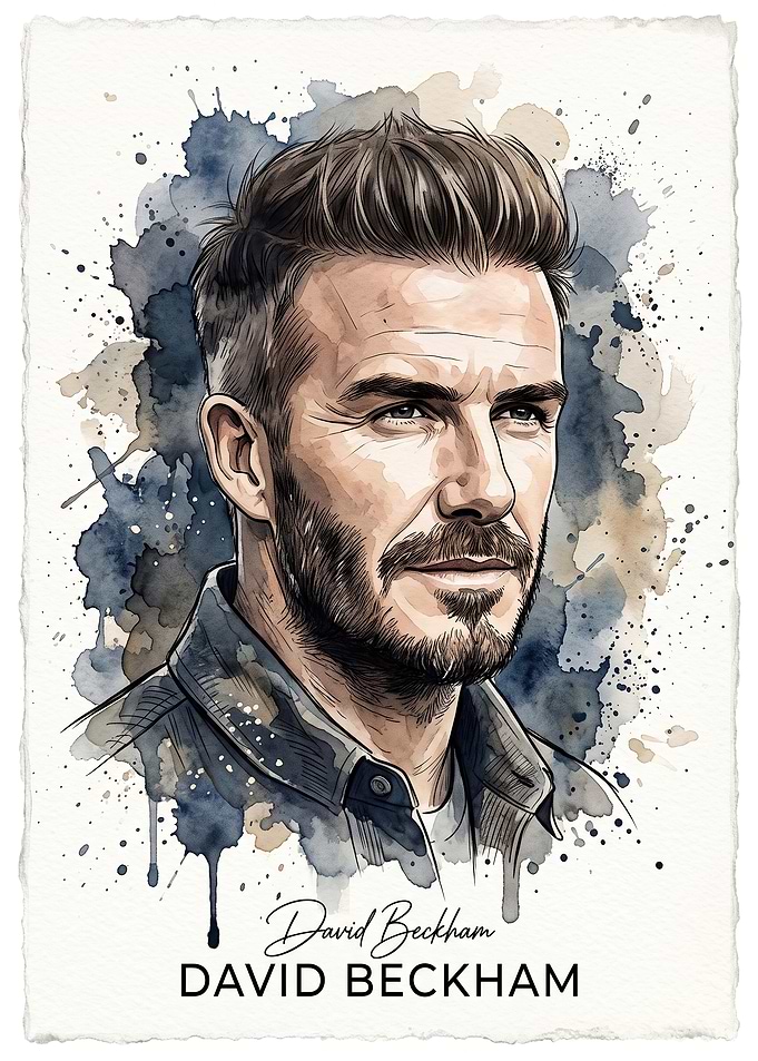 Watercolor Portrait of David Beckham