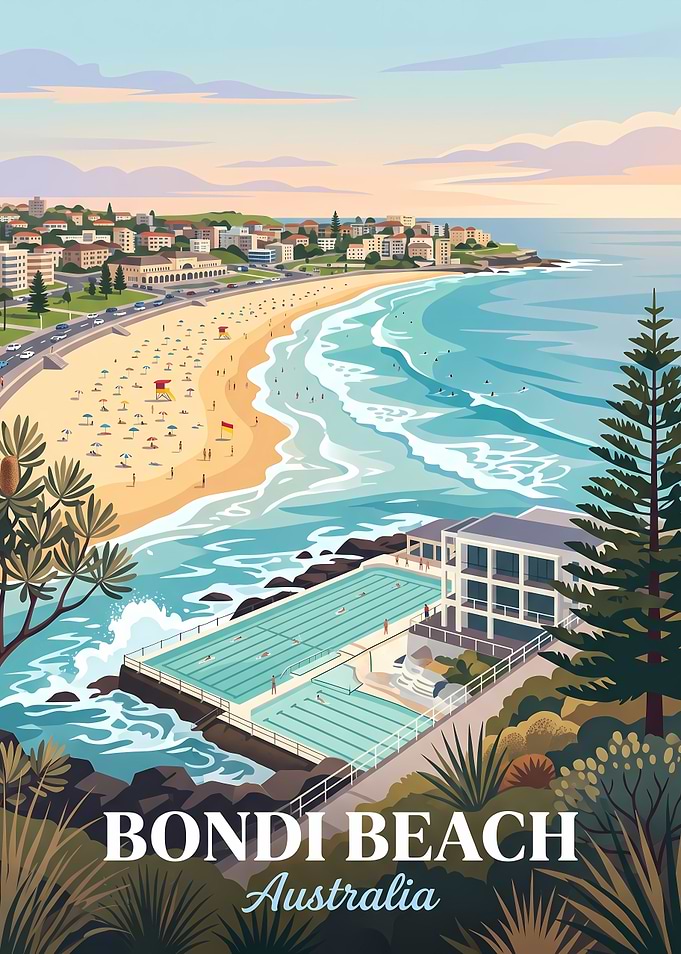 Bondi Beach Australia Travel Poster