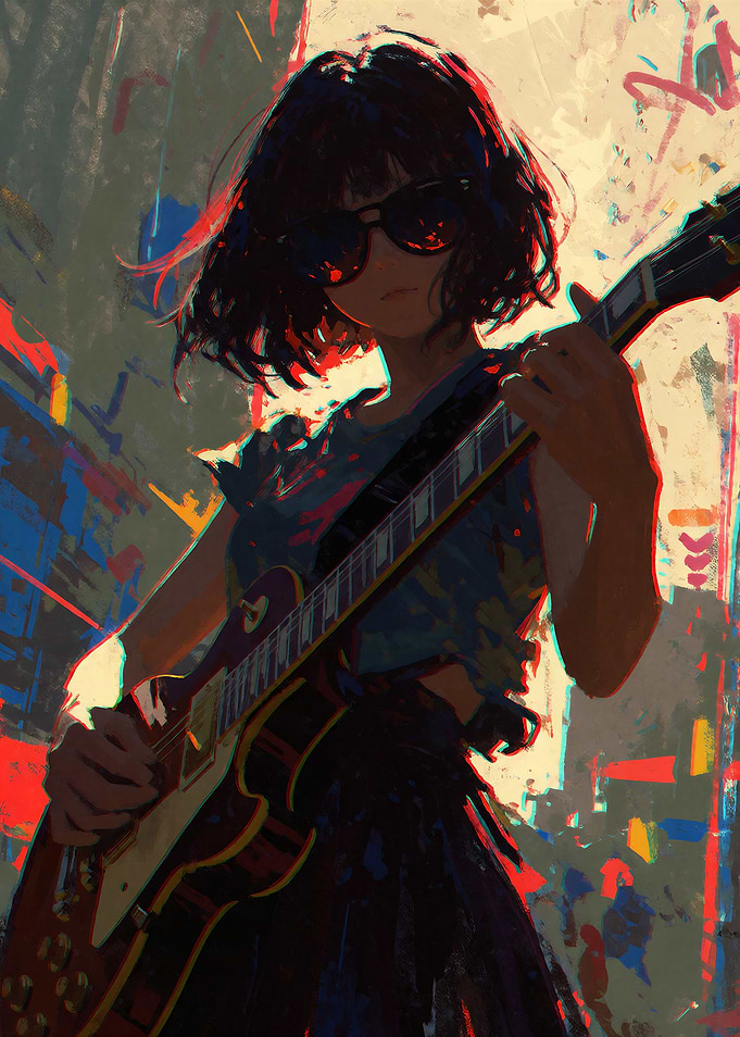 Anime Girl Playing Electric Guitar
